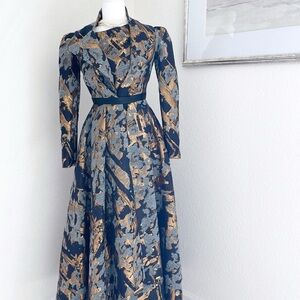 Elegant Navy and Gold Floral Dress